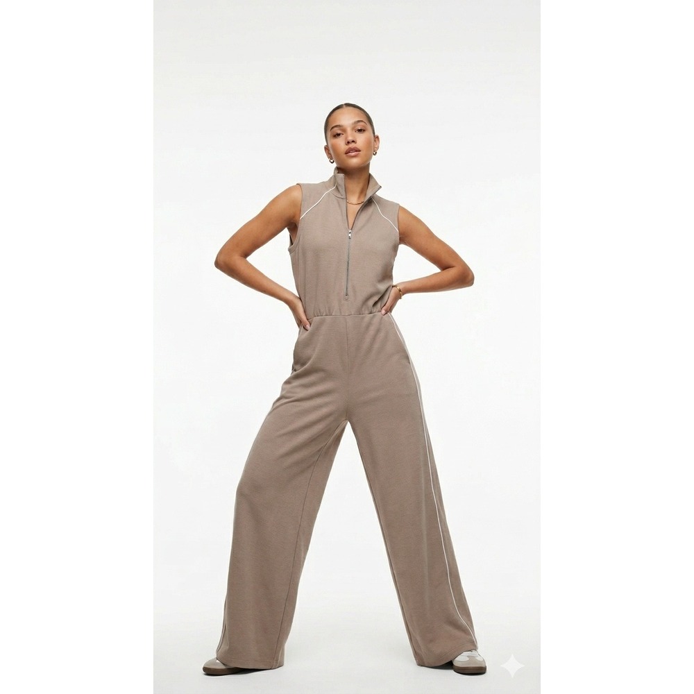 Spanx AirEssentials Women Petite Large Tan NWT Jumpsuit Travel Wide Leg Pants - Picture 1 of 16